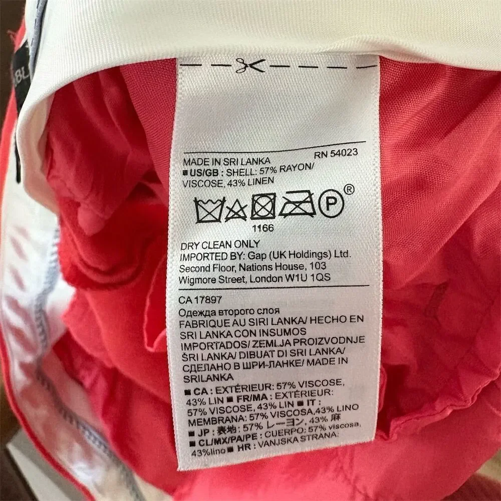 Banana Republic Linen Blend Ankle Pants Size 10 Red Coral Straight Leg Resort